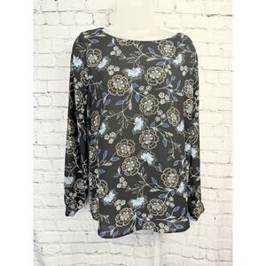 Pleonie Polyester Black Floral Long Sleeve Top